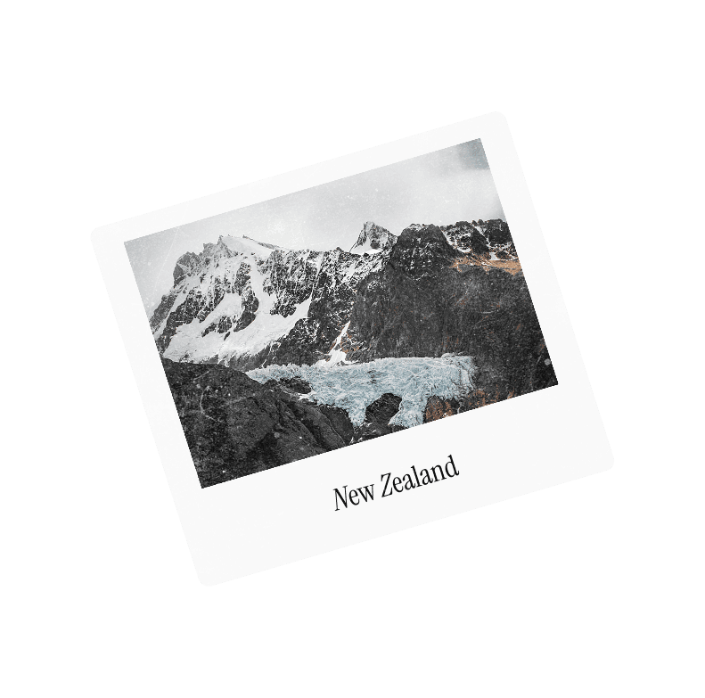 A polaroid captioned New Zealand